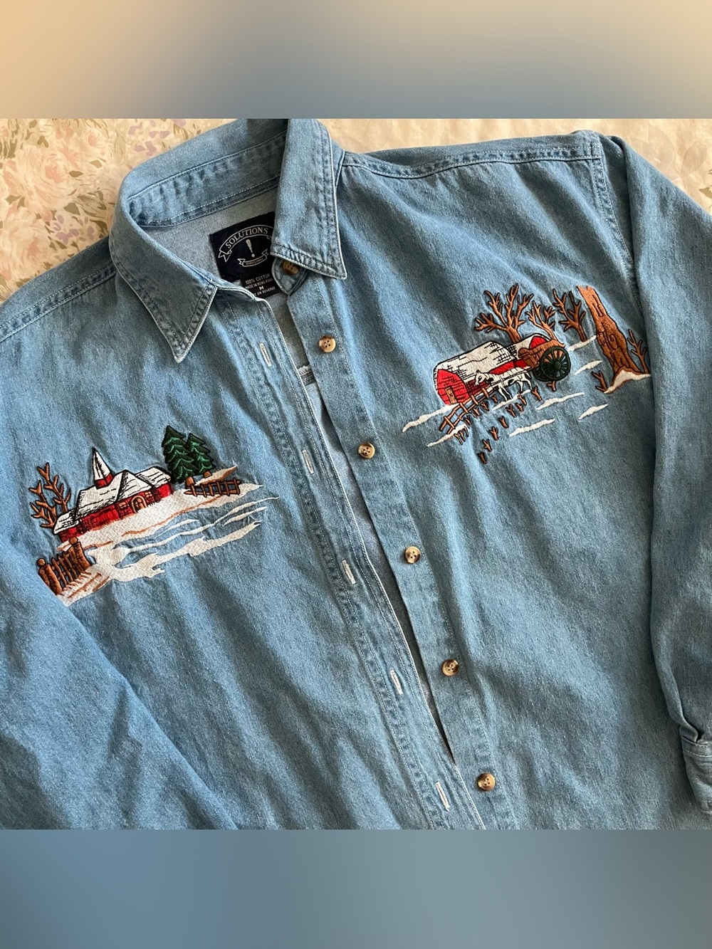 Embroidered Blue Cotton Shirt Jacket